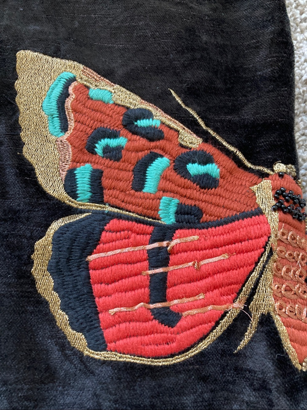 2 Anthropologie Velvet Beaded Butterfly Isadora Pillow Cases Shams Square 18x18 - Picture 8 of 15